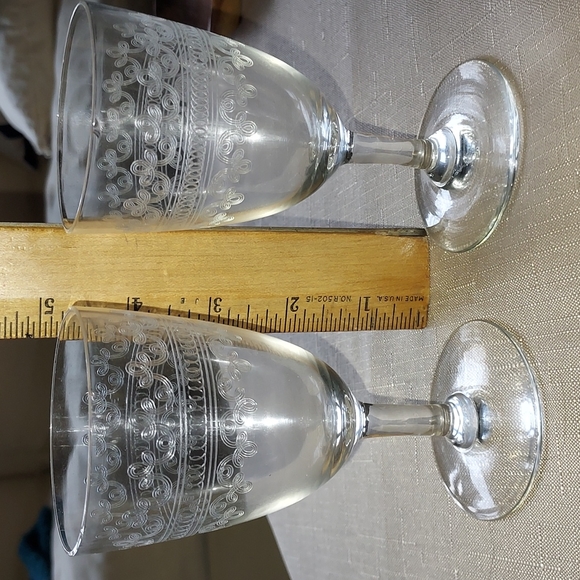 Crystal wine glasses etched scroll art deco art nouveau mcm retro - Picture 6 of 14